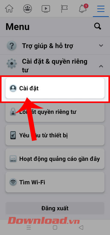 <p><strong>Bước 3: </strong>Sau đó, hãy chạm vào mục <strong>Cài đặt.</strong></p>