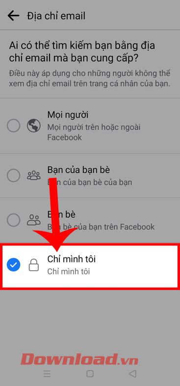 <p><strong>Bước 6: </strong>Ở phần chỉnh sửa của từng mục trên, chạm vào mục <strong>Chỉ mình tôi.</strong></p>