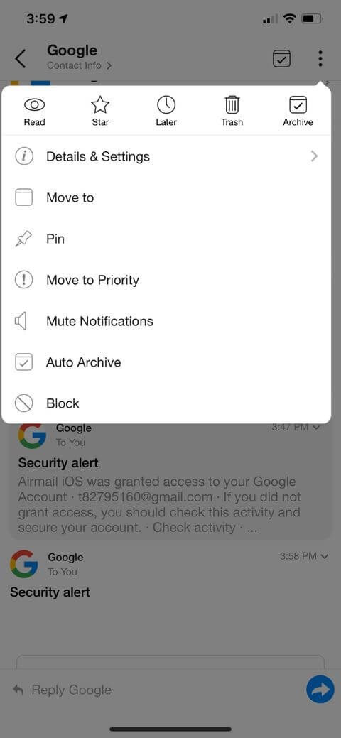 Các tùy chọn email trên Spike