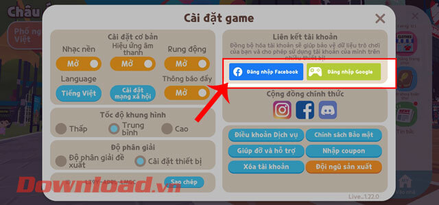 Đăng nhập tài khoản Facebook, Google