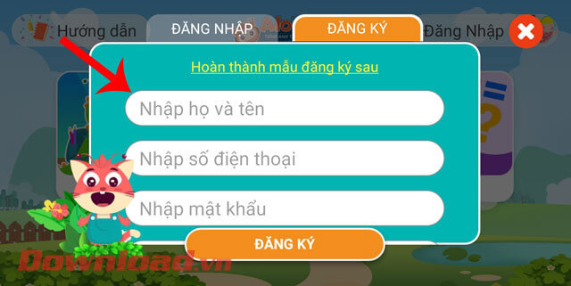 <p><strong>Bước 3: </strong>Ở khung cửa sổ đăng ký tài khoản, nhập: <em>Họ và tên, Số điện thoại, Mật