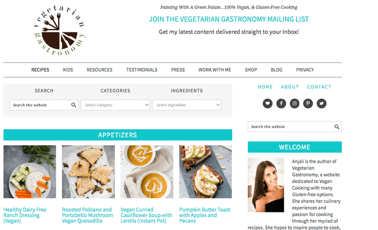 Web dạy nấu món chay Vegetarian Gastronomy