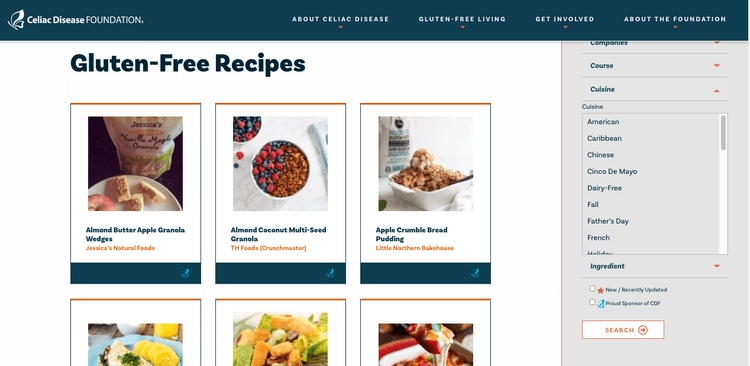 Web dạy nấu món chay Celiac Disease Foundation