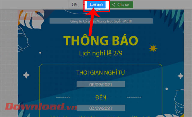 Click chuột vào nút Lưu ảnh