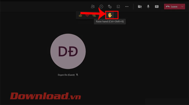 <p><strong>Bước 3:</strong> Sau đó, tiếp tục chọn <strong>biểu tượng giơ tay</strong>, hoặc bấm tổ hợp