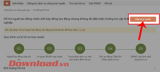 <p><strong>Bước 2:</strong> Tại trang chủ của phần nội hồ sơ nhận hỗ trợ trợ cấp thất nghiệp, click