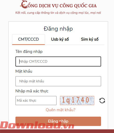 <p><strong>Bước 3:</strong> Lúc này, chúng ta sẽ <strong>đăng nhập tài khoản Cổng dịch vụ công Quốc