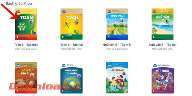 Nhấp chuột vào hình ảnh sách giáo khoa theo môn học