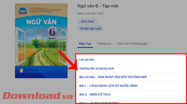 Click chuột vào trang và các chương sách