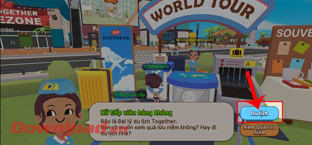 Ấn vào nút Du lịch