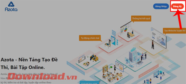 <p><strong>Bước 2:</strong> Khi này tại trang chủ của Azota, click vào nút<strong> Đăng ký </strong>ở