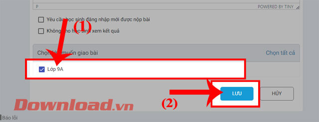 Chọn lớp học và nhấp chuột vào nút Lưu