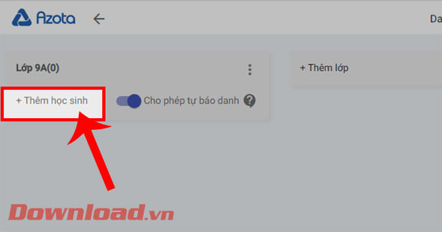 Nhấp chuột vào nút Thêm học sinh
