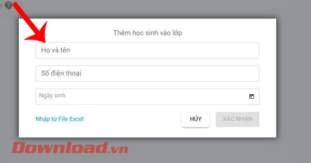 Nhập thông tin của học sinh