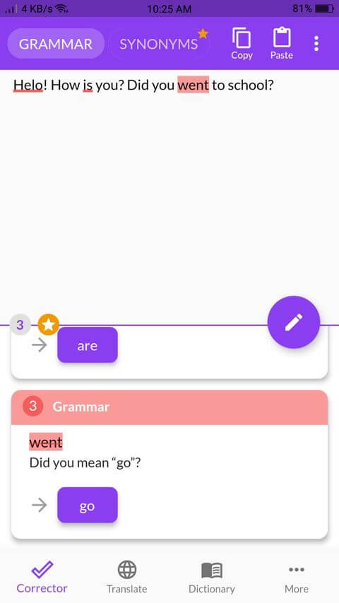 Proofreader kiểm tra ngữ pháp