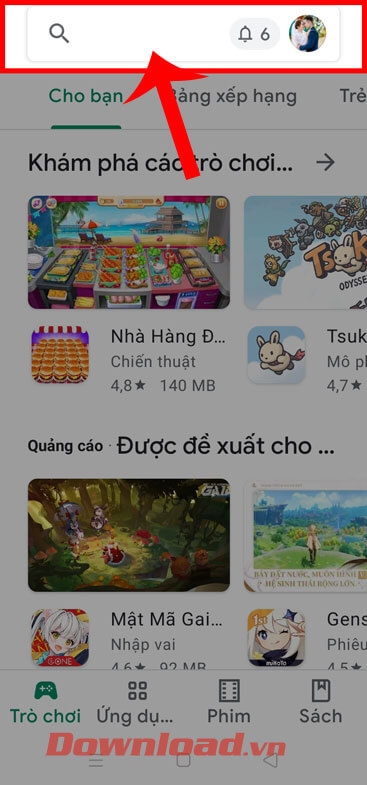 <p><strong>Bước 2:</strong> Trong trang chủ của cửa hàng ứng dụng, ấn vào <strong>khung tìm kiếm</strong>
