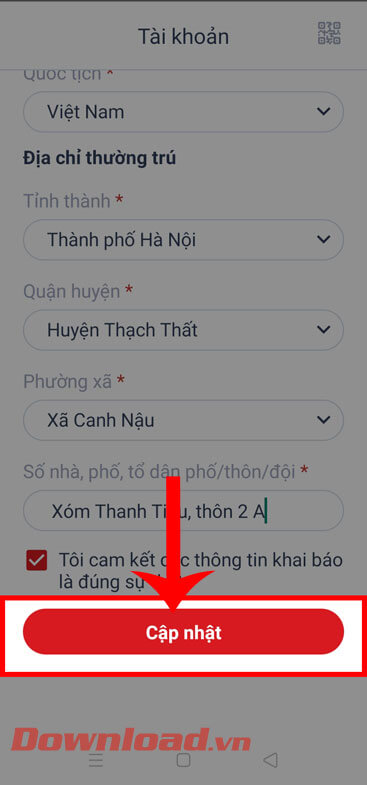 <p><strong>Bước 7: Đánh dấu tick</strong> vào mục “<em>Tôi cam kết các thông tin khai báo là đúng sự