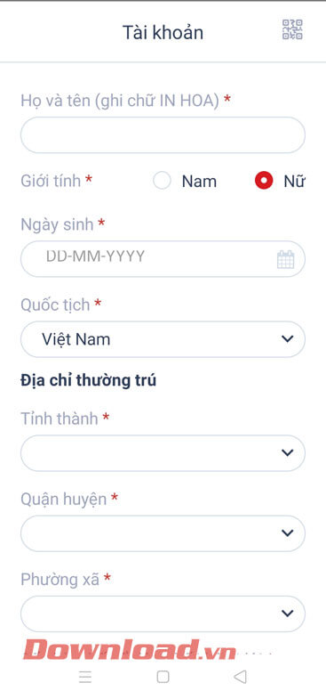 <p><strong>Bước 6:</strong> Tại mục <em>Tài khoản</em> khi này, <strong>điền các thông tin cá nhân</strong>