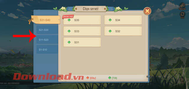 <p><strong>Bước 3: </strong>Lúc này trên màn hình sẽ hiển thị các sever của game, <strong>chọn một máy