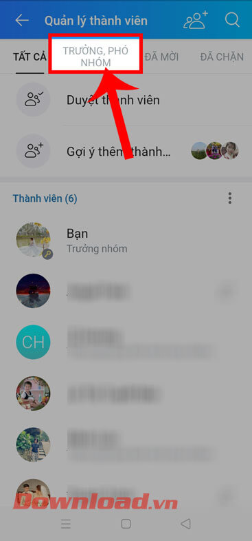 <p><strong>Bước 4: </strong>Ở mục <em>Quản lý thành viên</em> khi này, chạm vào mục <strong>Trưởng,