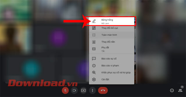 Click chuột vào mục Bảng trắng