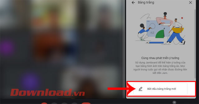 Nhấp chuột vào mục Bắt đầu bảng trắng mới