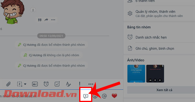 Click chuột vào biểu tượng tin nhắn có tia sét