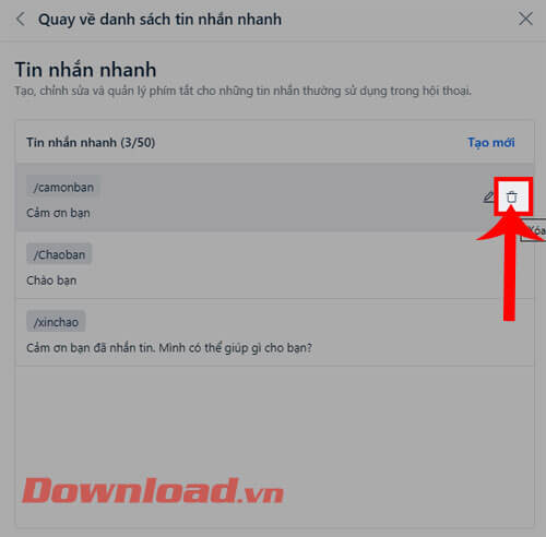 Ấn vào biểu tượng thùng rác