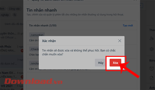 Nhấp chuột vào nút Xóa