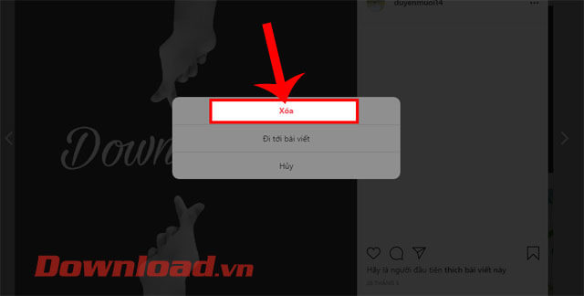 <p><strong>Bước 3:</strong> Sau đó, tại khung cửa sổ tùy chọn, hãy nhấp chuột vào mục <strong>Xóa.</strong></p>