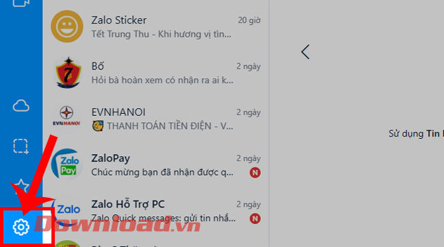 Nhấn vào biểu tượng cài đặt