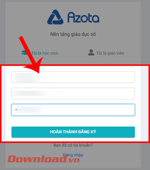 <p><strong>Bước 4: </strong>Lúc này tại khung cửa sổ tạo tài khoản của học sinh, hãy nhập <em><strong>Học