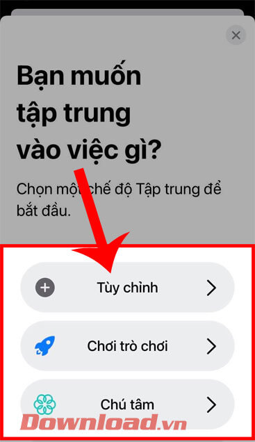 Chọn chế độ tập trung