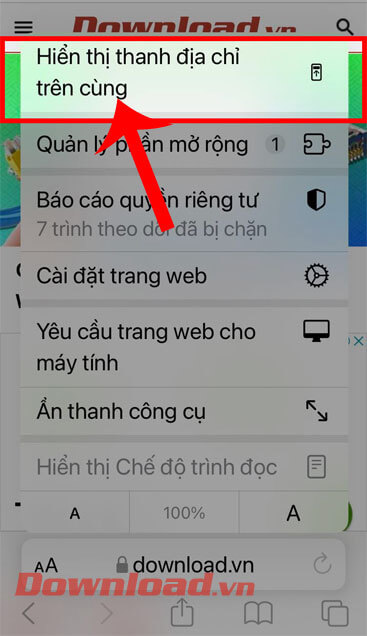 <p><strong>Bước 3: </strong>Tiếp theo, hãy nhấn vào mục<strong> Hiển thị thanh địa chỉ trên cùng. </strong>Ngay