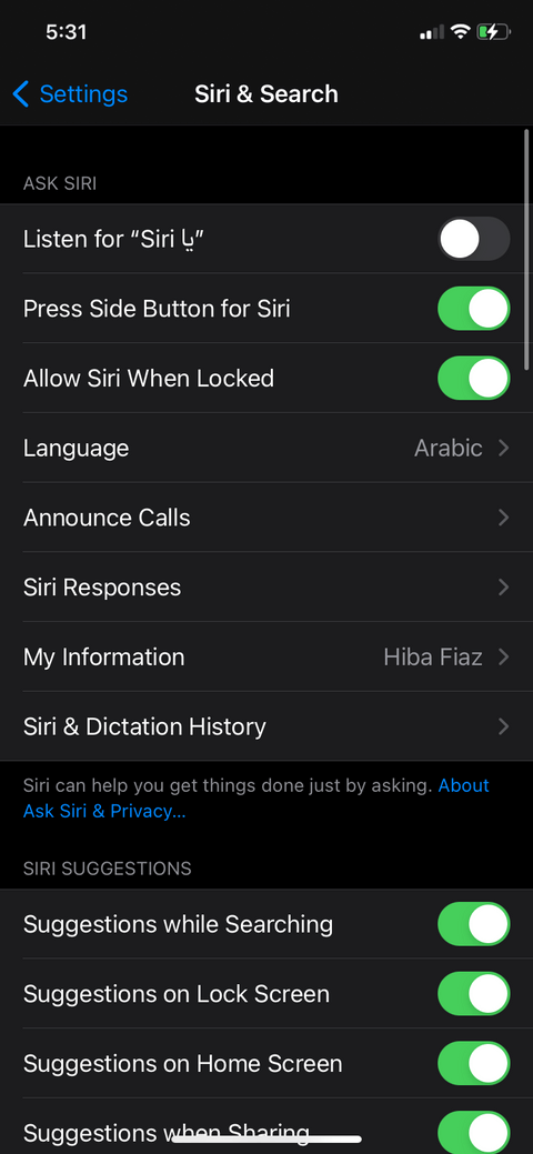 Tùy chỉnh cài đặt Siri