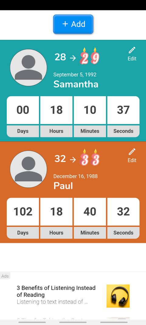 Giao diện Birthday Countdown