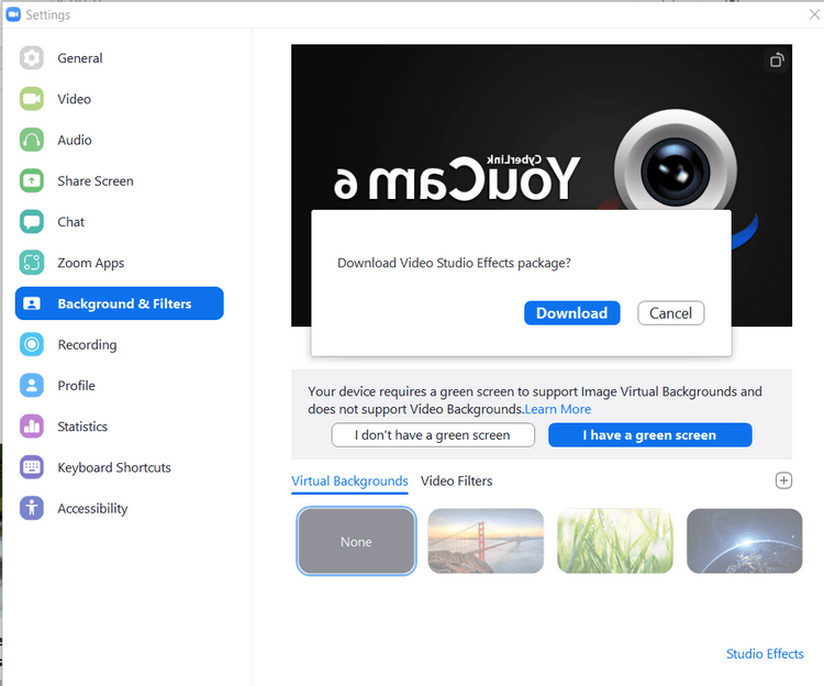 Tải hiệu ứng video cho Zoom