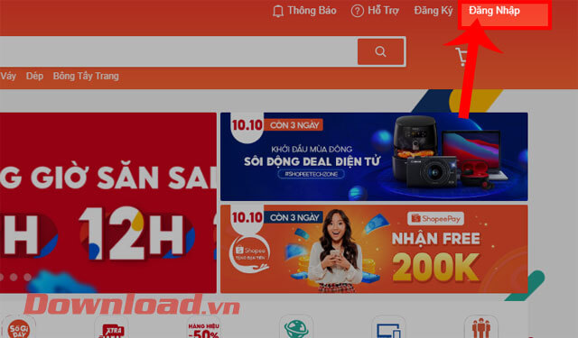 Nhấn vào mục Đăng nhập