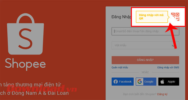 Click chuột vào mục Đăng nhập mới mã QR