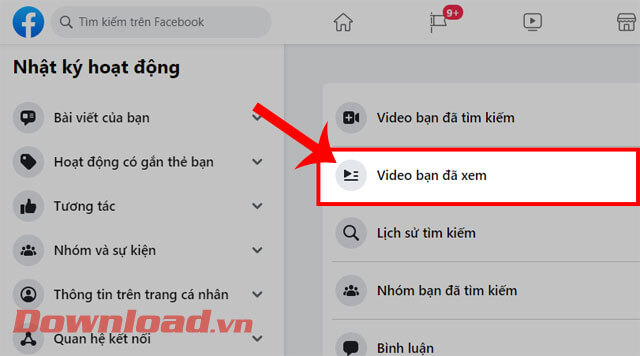 <p><strong>Bước 4:</strong> Trong <em>Nhật ký hoạt động của Facebook</em>, nhấn vào mục <strong>Video