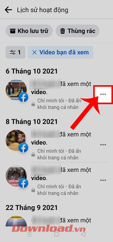 <p><strong>Bước 5: </strong>Lúc này trên màn hình sẽ hiển thị toàn bộ video mà mình đã xem, hãy nhấn