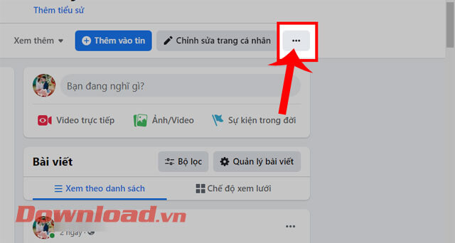 <p><strong>Bước 2: </strong>Sau đó, click chuột vào <strong>biểu tượng dấu ba chấm</strong> ở phía bên