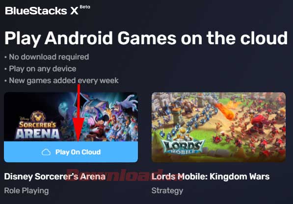 <p>3. Trỏ chuột vào game bạn muốn chơi, rồi click<strong> Play on Cloud</strong>.</p>