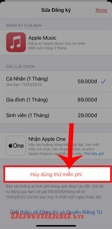 <p><strong>Bước 2: </strong>Ở mục<em> Sửa đăng ký</em> của ứng dụng khi này, ấn vào nút <strong>Hủy