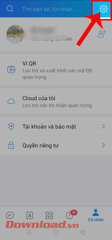 <p><strong>Bước 2: </strong>Chạm vào mục <strong>biểu tượng cài đặt</strong> ở góc bên phải phía trên