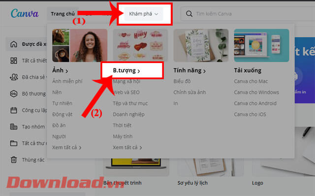 Nhấn vào mục Khám phá/Biểu tượng