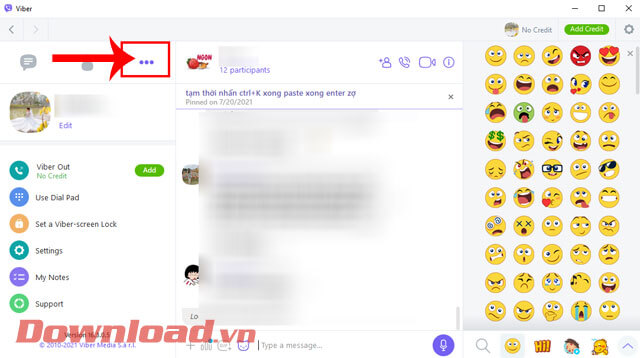 <p>Không chỉ vậy, tại khung cửa sổ danh sách tin nhắn của Viber, nhấn vào <strong>biểu tượng ba chấm.</strong>