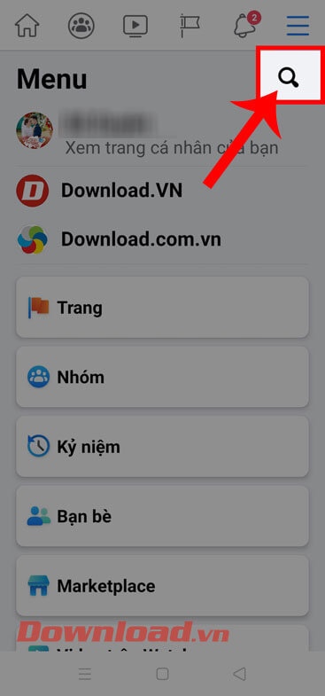 <p><strong>Bước 3: </strong>Tại phần <em>Menu</em> của ứng dụng, nhấn vào <strong>biểu tượng tìm kiếm</strong>