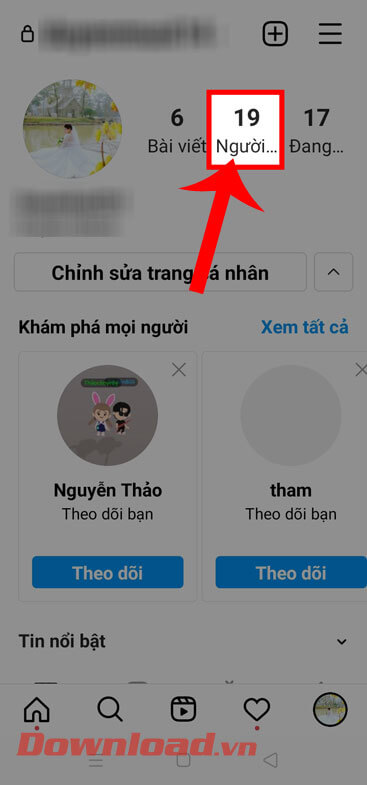 <p><strong>Bước 2:</strong> Trong trang cá nhân Instagram của mình, ấn vào mục <strong>Người theo dõi</strong>