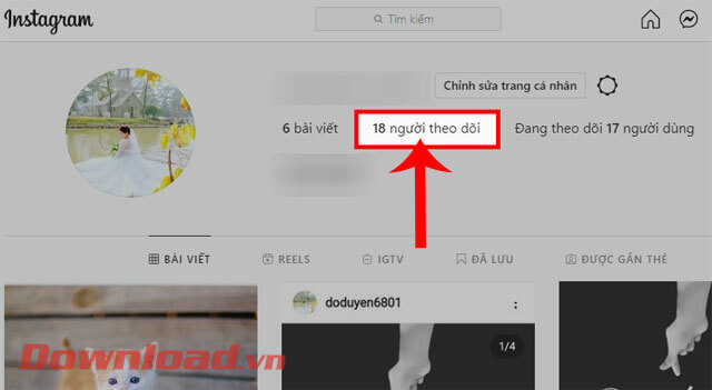 <p><strong>Bước 4:</strong> Khi này ở trang cá nhân Instagram của mình, nhấn vào mục <strong>Người theo